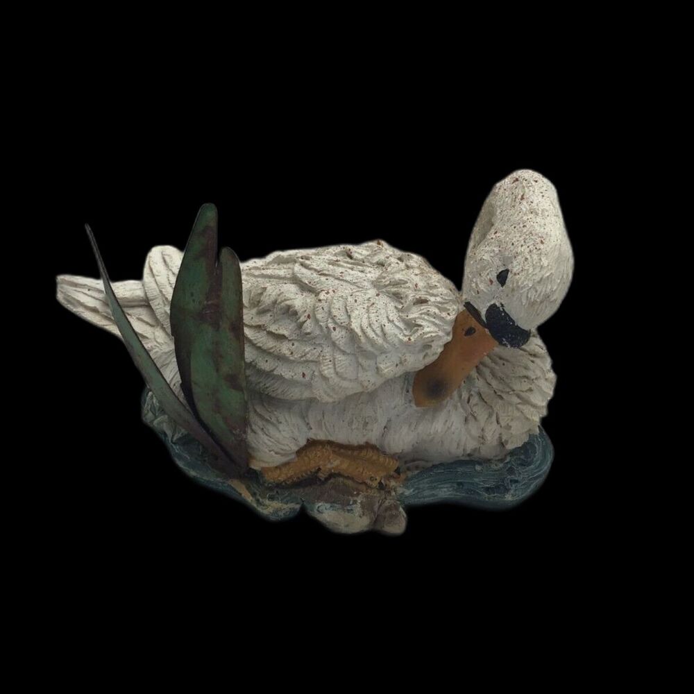 Swimming Swan Figurine 5 Inches Vintage Resin Look Felt Bottom